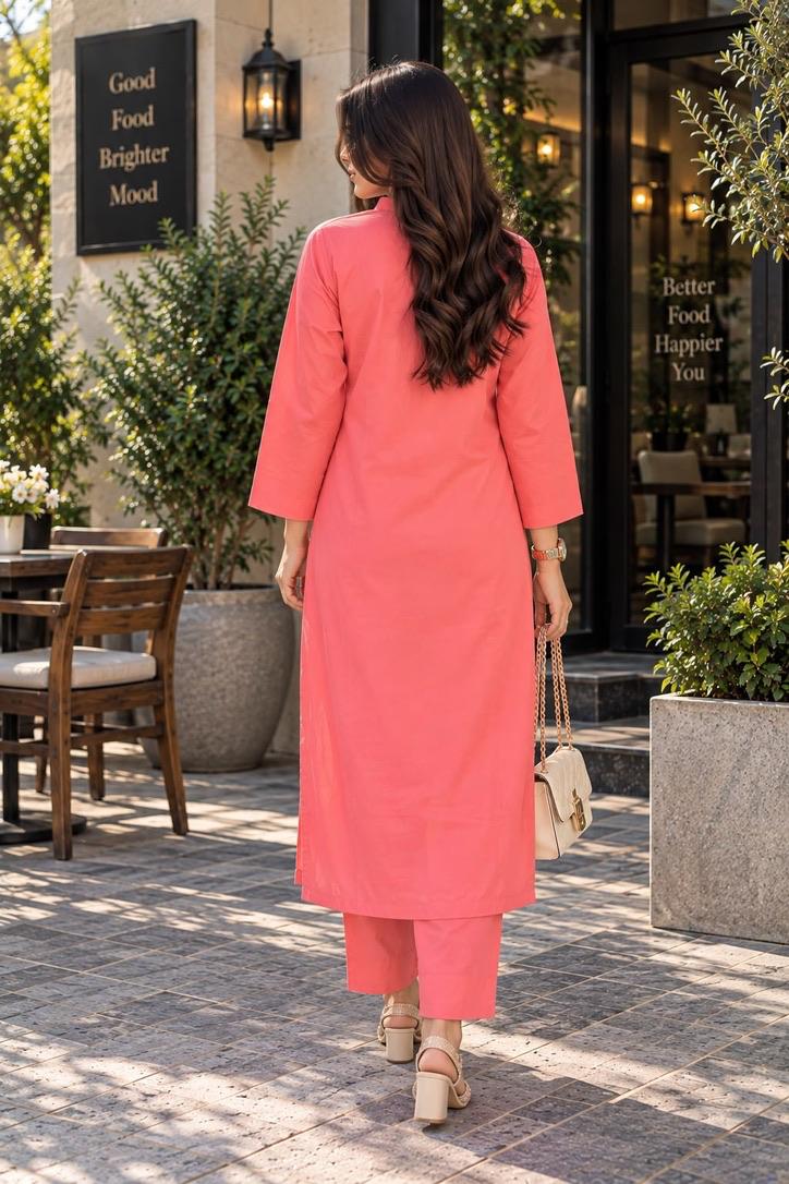 Libas Ethnic | Rosé Bloom – Elegant Coral Pink Cotton 2-Piece Suit