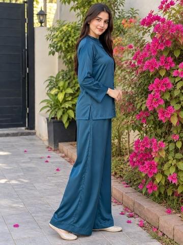 Libas Ethnic | Teal Muse – Elegant Teal Blue Dull Silk Co-Ord Set