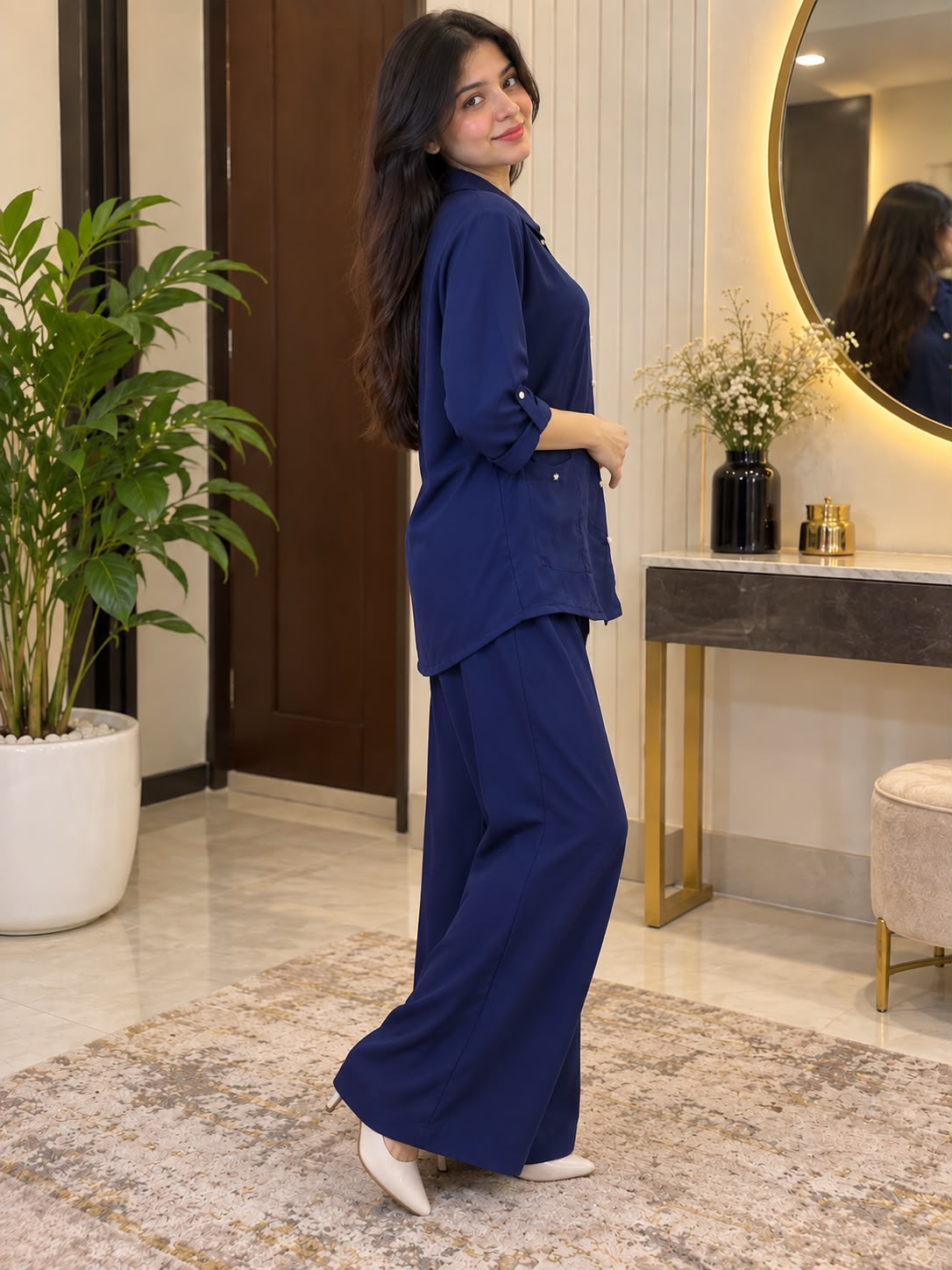 Libas Ethnic | Midnight Muse – Elegant Navy Blue Georgette 2-Piece Cord Set