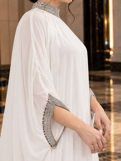 Libas   Ethnic | Elegant White Chiffon Kaftan with Silver Crystal Work