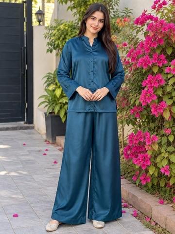 Libas Ethnic | Teal Muse – Elegant Teal Blue Dull Silk Co-Ord Set