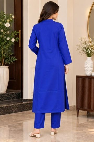 Libas Ethnic | Royal Grace – Elegant Royal Blue Cotton 2-Piece Suit