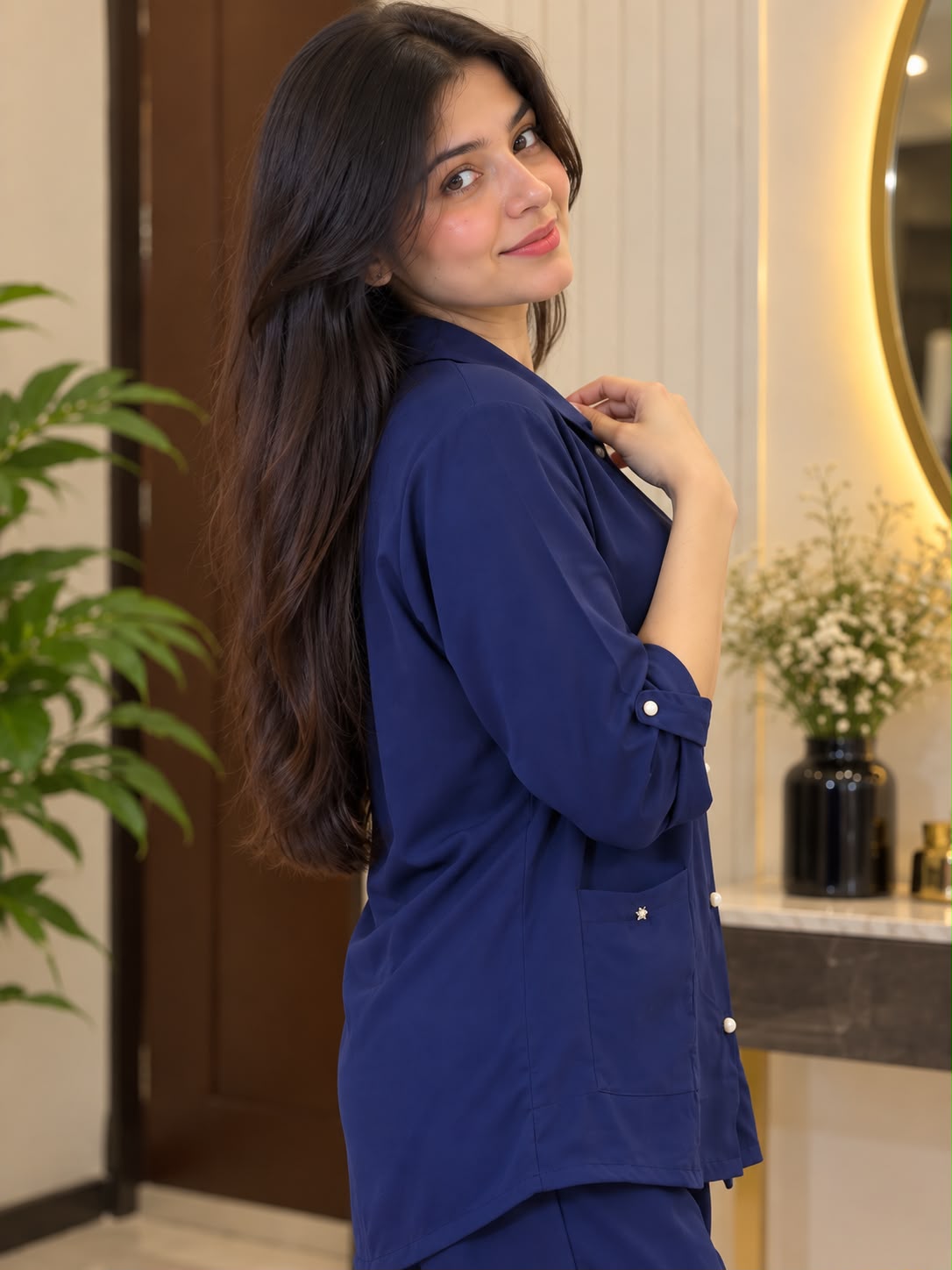 Libas Ethnic | Midnight Muse – Elegant Navy Blue Georgette 2-Piece Cord Set