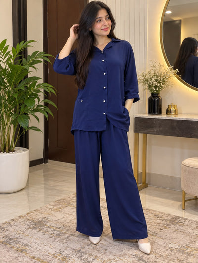 Libas Ethnic | Midnight Muse – Elegant Navy Blue Georgette 2-Piece Cord Set